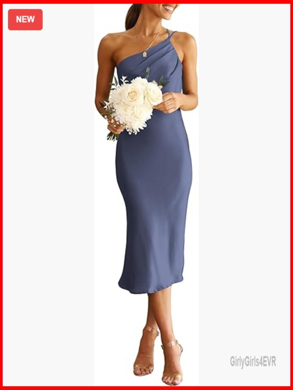 One Shoulder Midi Satin Bodycon Dress Ruched Backless Slip Dress